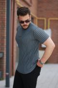 Erkek Dikey çizgili Ottoman Kumaş Kısa Kollu T-shirt resmi